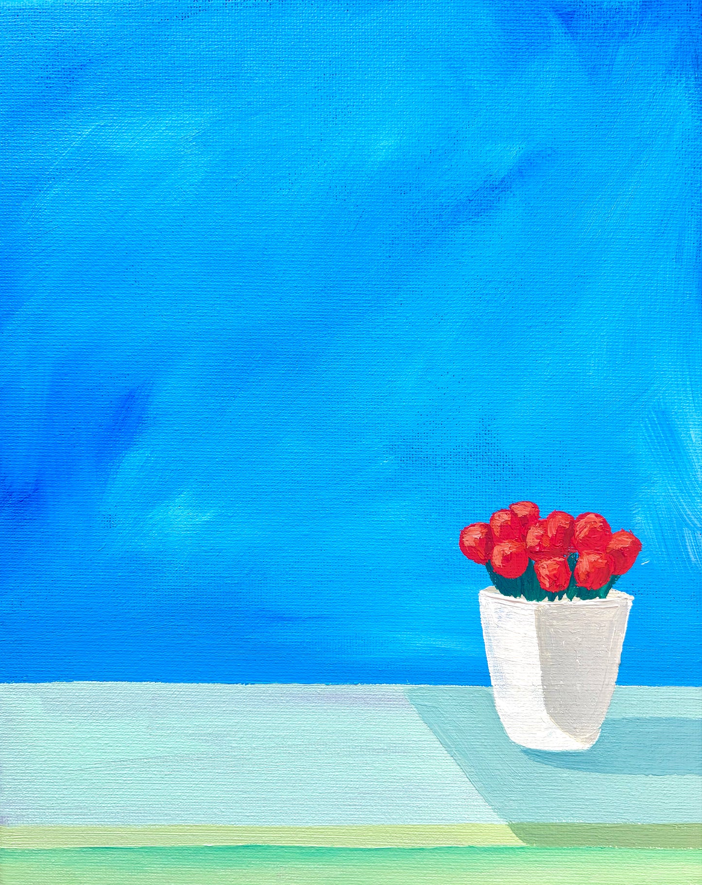 Orange Flowers on Green Table Print